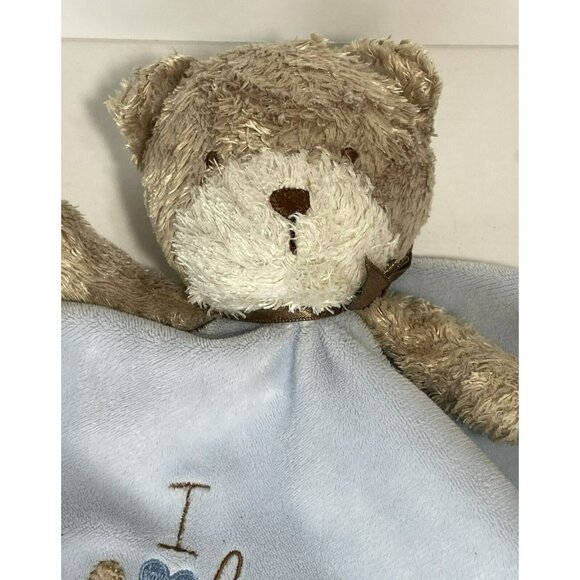 Carters Small Security Blanket Lovey I Love Hugs Bear Blue Brown with Rattle - Picture 3 of 9